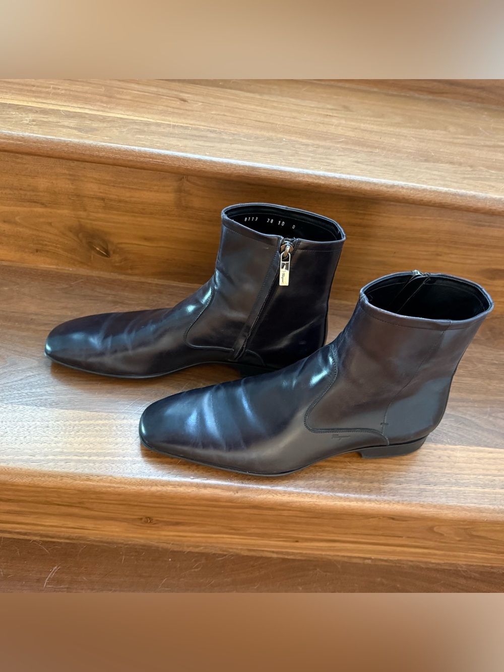 Salvatore Ferragamo Black Leather Zip Ankle Boots